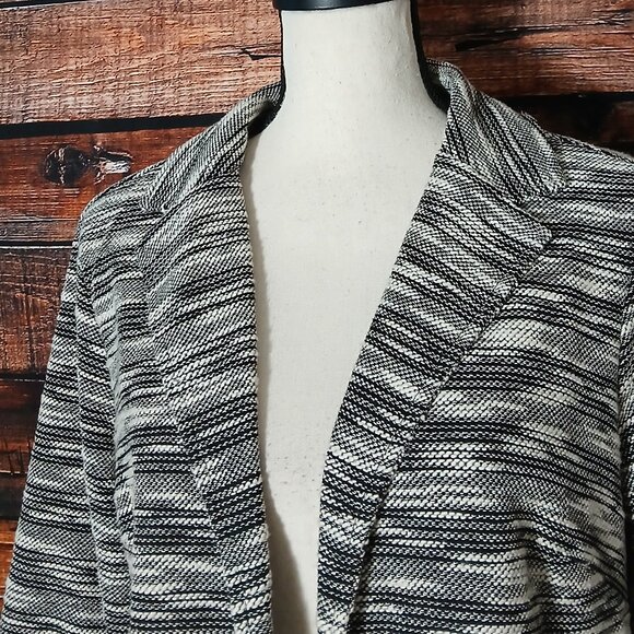 Christopher & Banks Knit Jacket Blazer M White Black Marled Open Front Pockets - Picture 4 of 9
